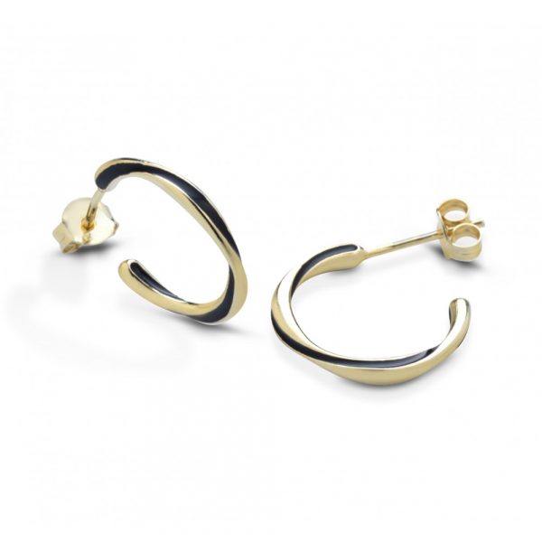 Orecchini Hiriwa 925 Cerchio Argento Dorato Smaltato Nero