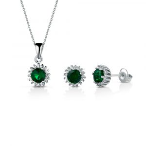 Parure Hiriwa 925 Collana + Orecchini Argento Pietre Verdi-Bianche