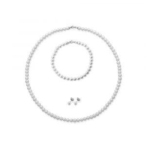 Parure FuJiko Collana + Bracciale + Orecchini Perle Bianche Argento