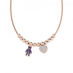 Collana Love Makes a Family Bimbo-Cuore Argento Rosè Pietre Blu-Bianche
