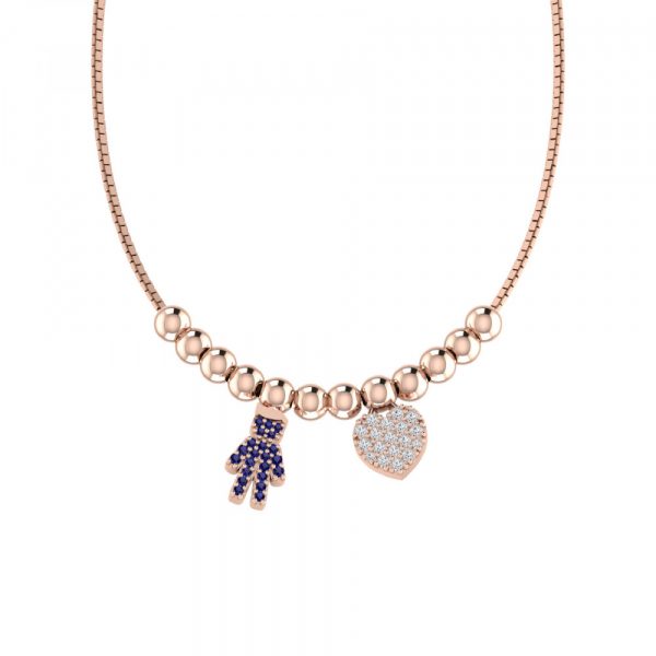 Collana Love Makes a Family Bimbo-Cuore Argento Rosè Pietre Blu-Bianche