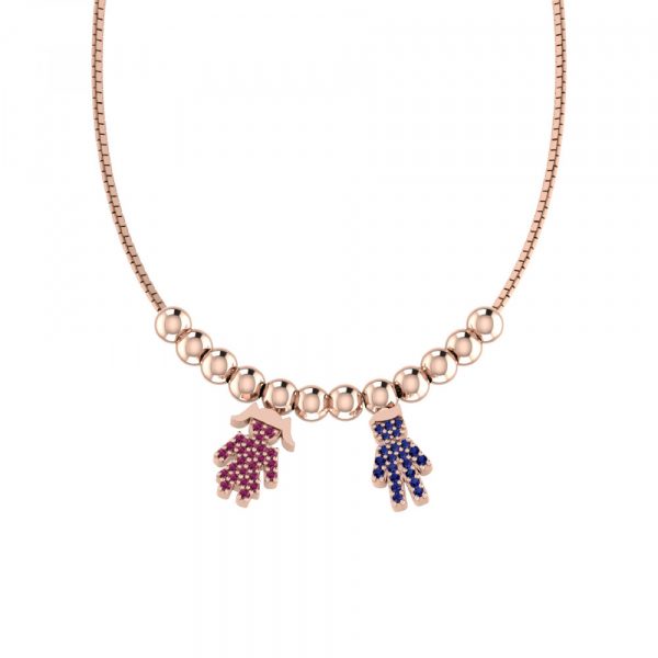 Collana Love Makes a Family Bimba-Bimbo Argento Rosè Pietre Rosse-Blu