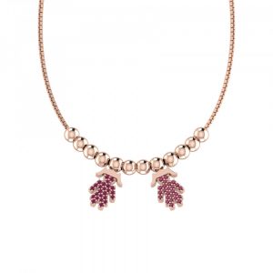 Collana Love Makes a Family Bimba-Bimba Argento Rosè Pietre Rosse