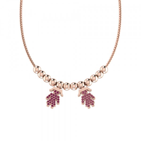 Collana Love Makes a Family Bimba-Bimba Argento Rosè Pietre Rosse