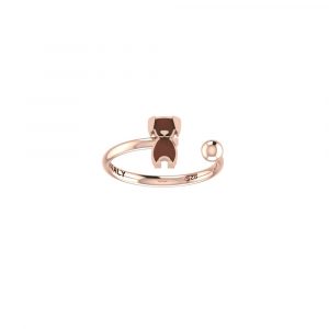 Anello Love Makes a Family Cane-Sfera 4 mm Argento 925 Rosè Smaltato Marrone