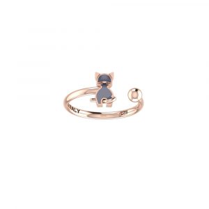 Anello Love Makes a Family Gatto-Sfera 4 mm Argento 925 Rosè Smaltato Grigio