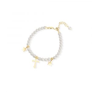 Bracciale Fujiko Perle con Pendente Croce Argento Gold
