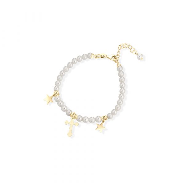 Bracciale Fujiko Perle con Pendente Croce Argento Gold