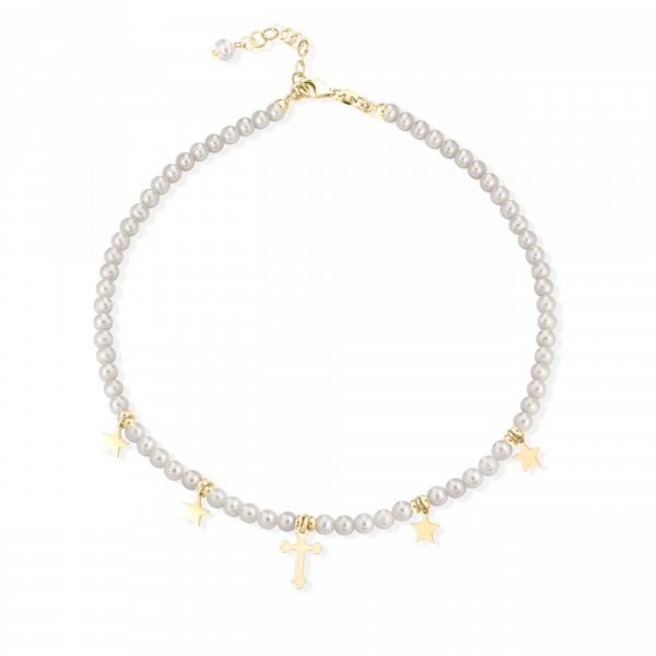 Collana Fujiko Perle con Pendente Croce Argento Gold