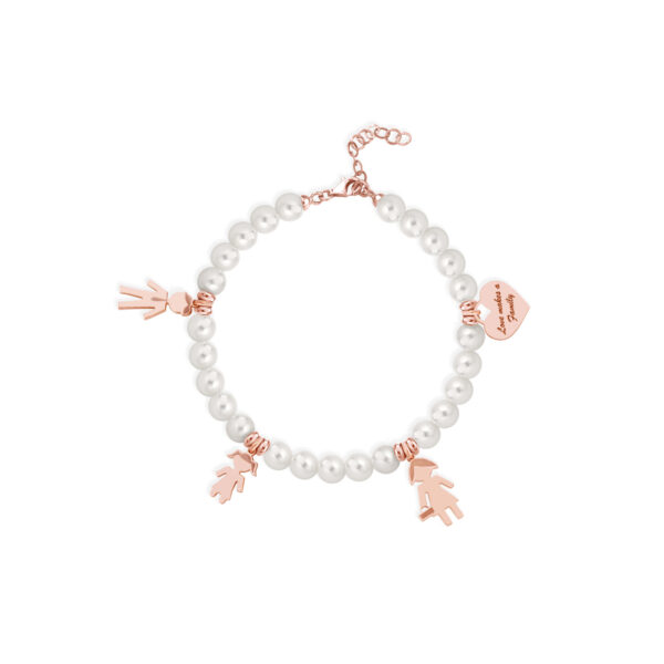 Bracciale Love Makes a Family Papà-Bimba-Mamma-Cuore Perle Argento Rosè
