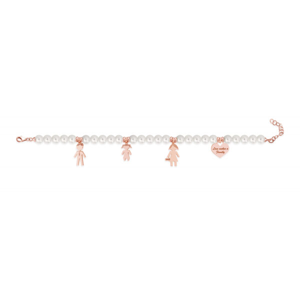 Bracciale Love Makes a Family Papà-Bimba-Mamma-Cuore Perle Argento Rosè - immagine 2