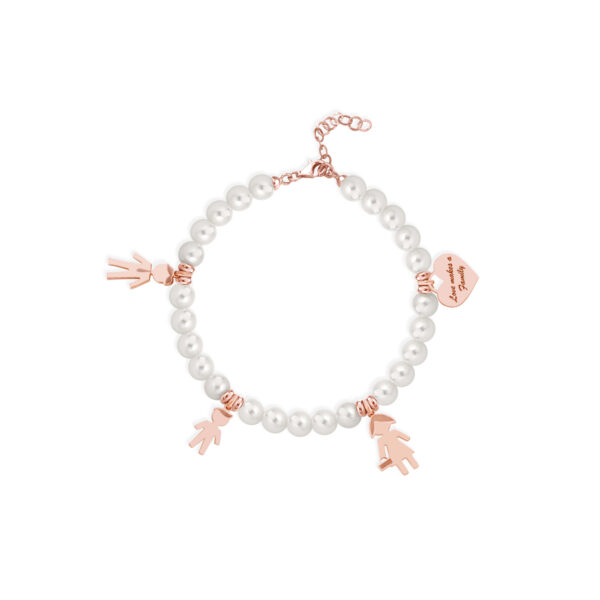 Bracciale Love Makes a Family Papà-Bimbo-Mamma-Cuore Perle Argento Rosè