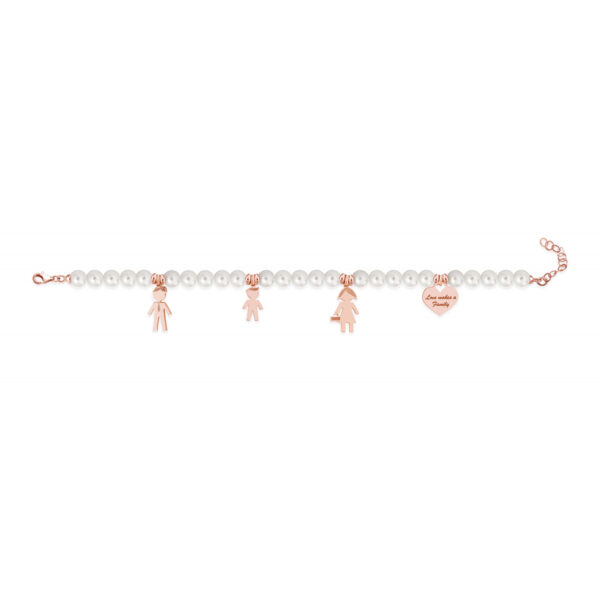 Bracciale Love Makes a Family Papà-Bimbo-Mamma-Cuore Perle Argento Rosè - immagine 2