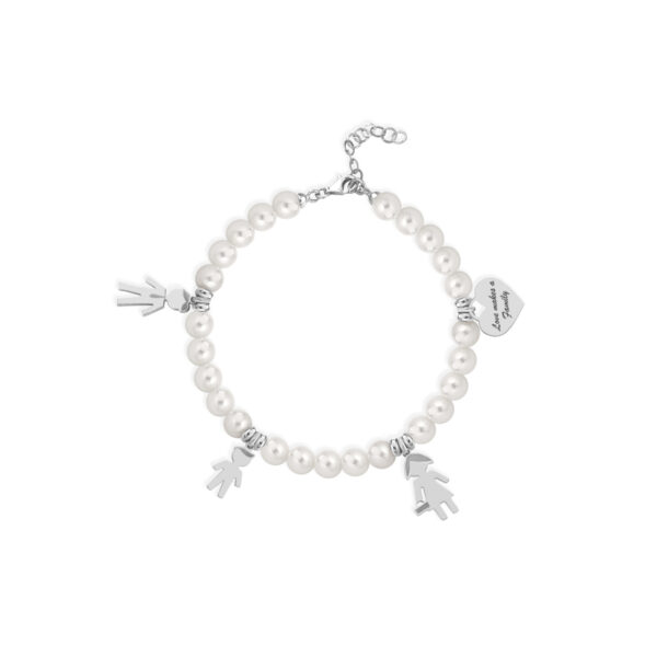 Bracciale Love Makes a Family Papà-Bimbo-Mamma-Cuore Perle Argento