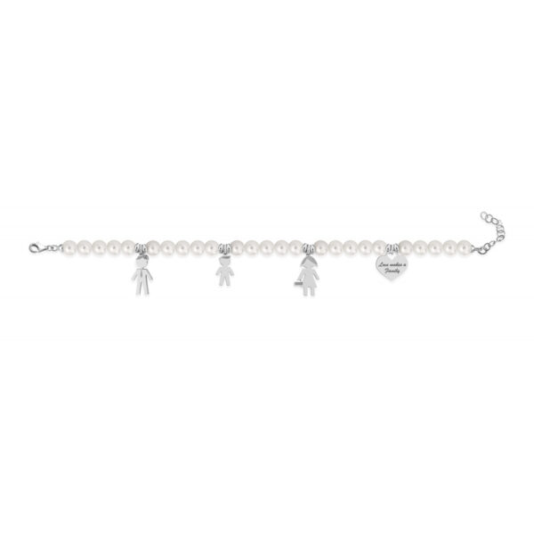 Bracciale Love Makes a Family Papà-Bimbo-Mamma-Cuore Perle Argento - immagine 2