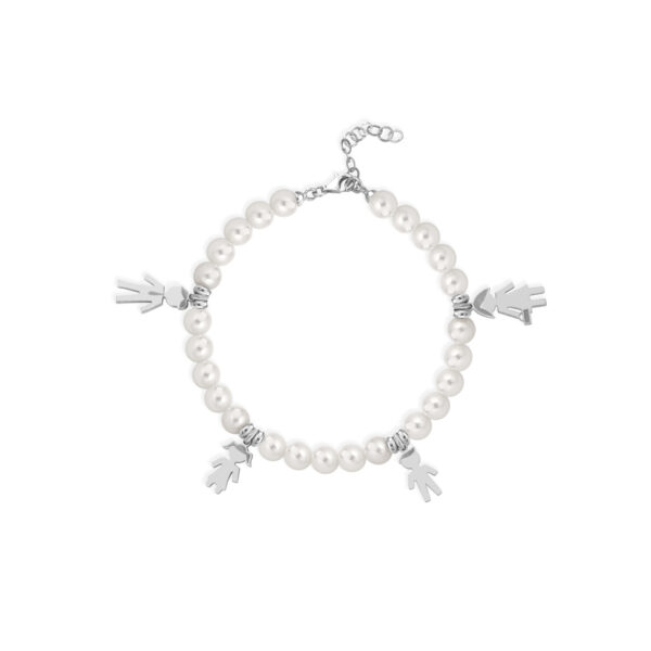 Bracciale Love Makes a Family Papà-Bimba-Bimbo-Mamma Perle Argento