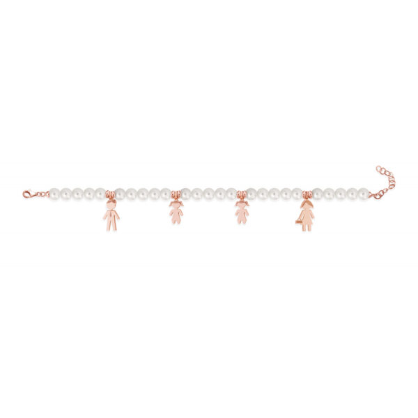 Bracciale Love Makes a Family Papà-Bimba-Bimba-Mamma Perle Argento Rosè - immagine 2