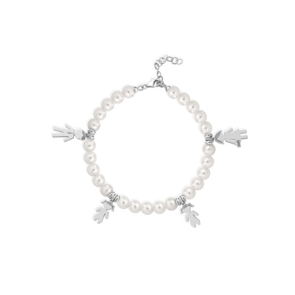 Bracciale Love Makes a Family Papà-Bimba-Bimba-Mamma Perle Argento