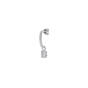 Orecchino Hiriwa 925 Singolo con Pendente Lettera B Argento Pietre Bianche