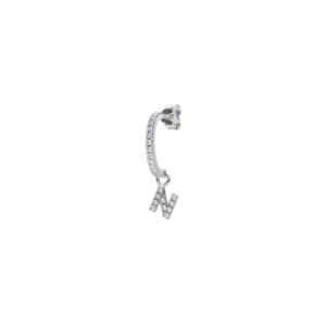 Orecchino Hiriwa 925 Singolo con Pendente Lettera N Argento Pietre Bianche