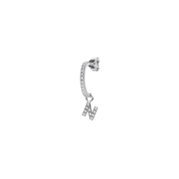 Orecchino Hiriwa 925 Singolo con Pendente Lettera N Argento Pietre Bianche