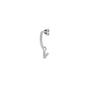 Orecchino Hiriwa 925 Singolo con Pendente Lettera V Argento Pietre Bianche